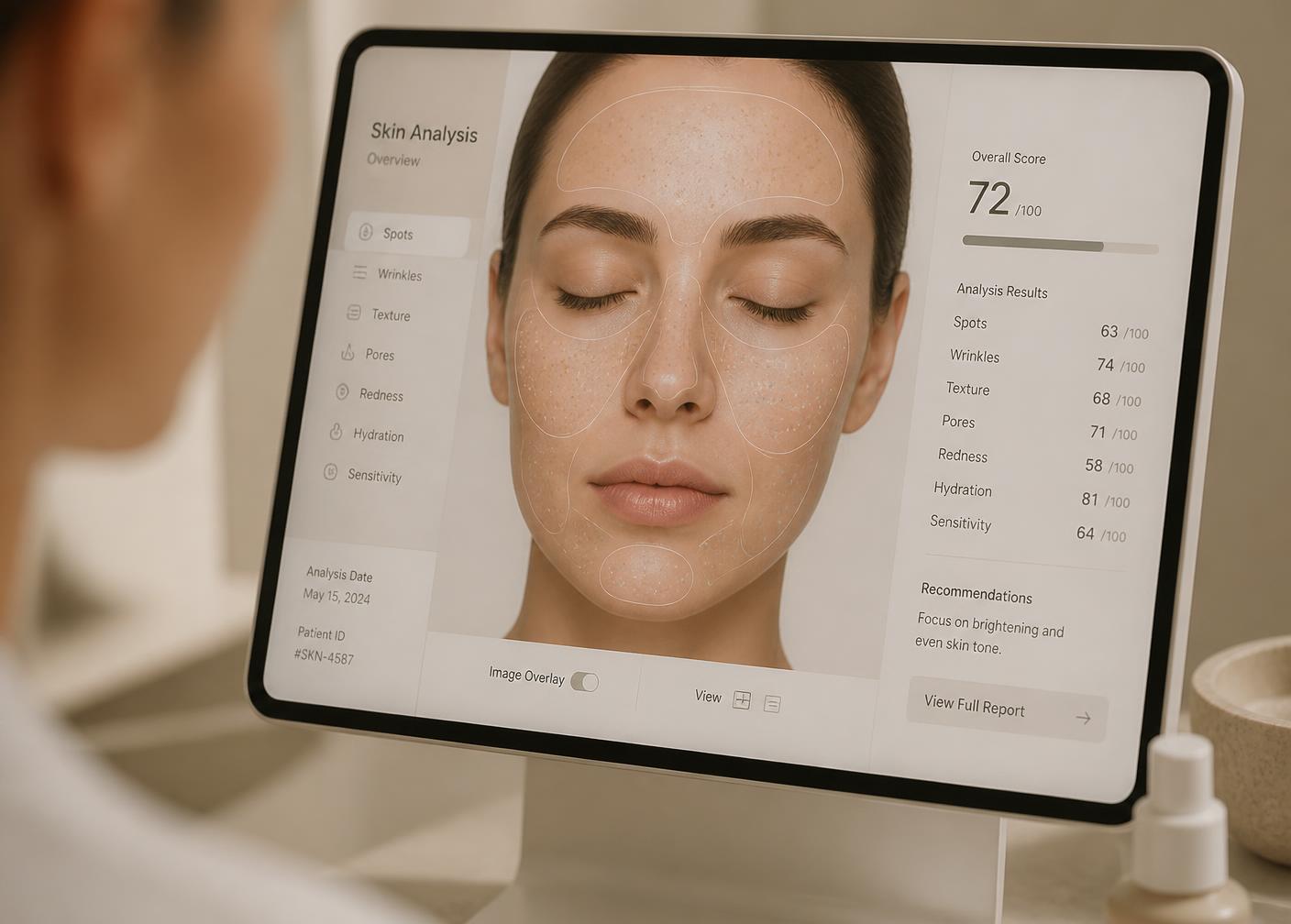 Digitale VISIA Hautanalyse auf einem Bildschirm im BelleSkin Studio Zürich